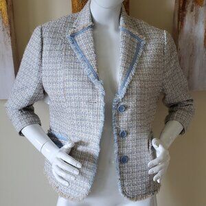 MCM Pastel Chic Tweed Lined Blazer Jacket SZ L